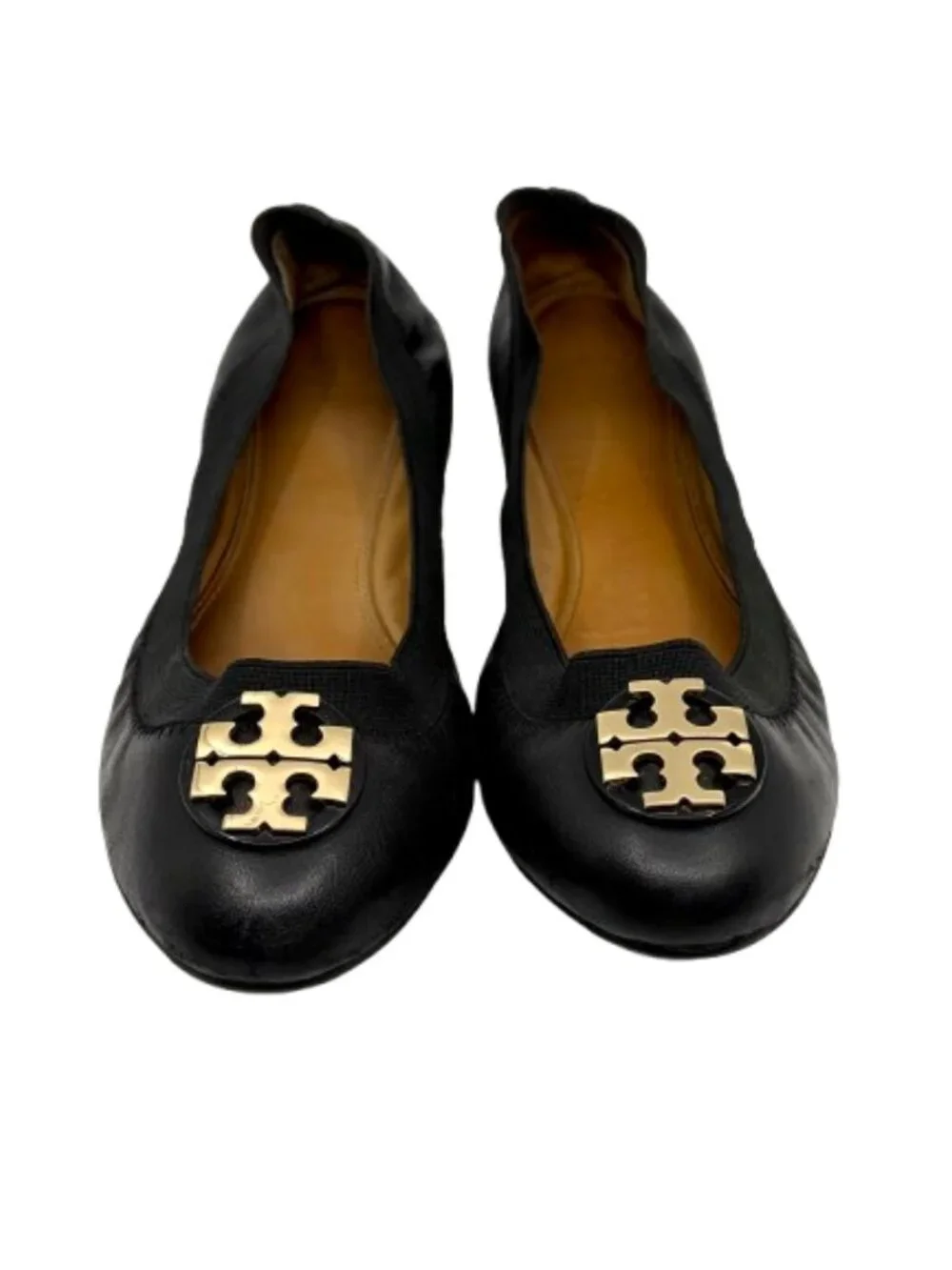 TORY BURCH~Claire Elastic Leather Ballet Flats – Perfect Black / Gold – Size 8.5